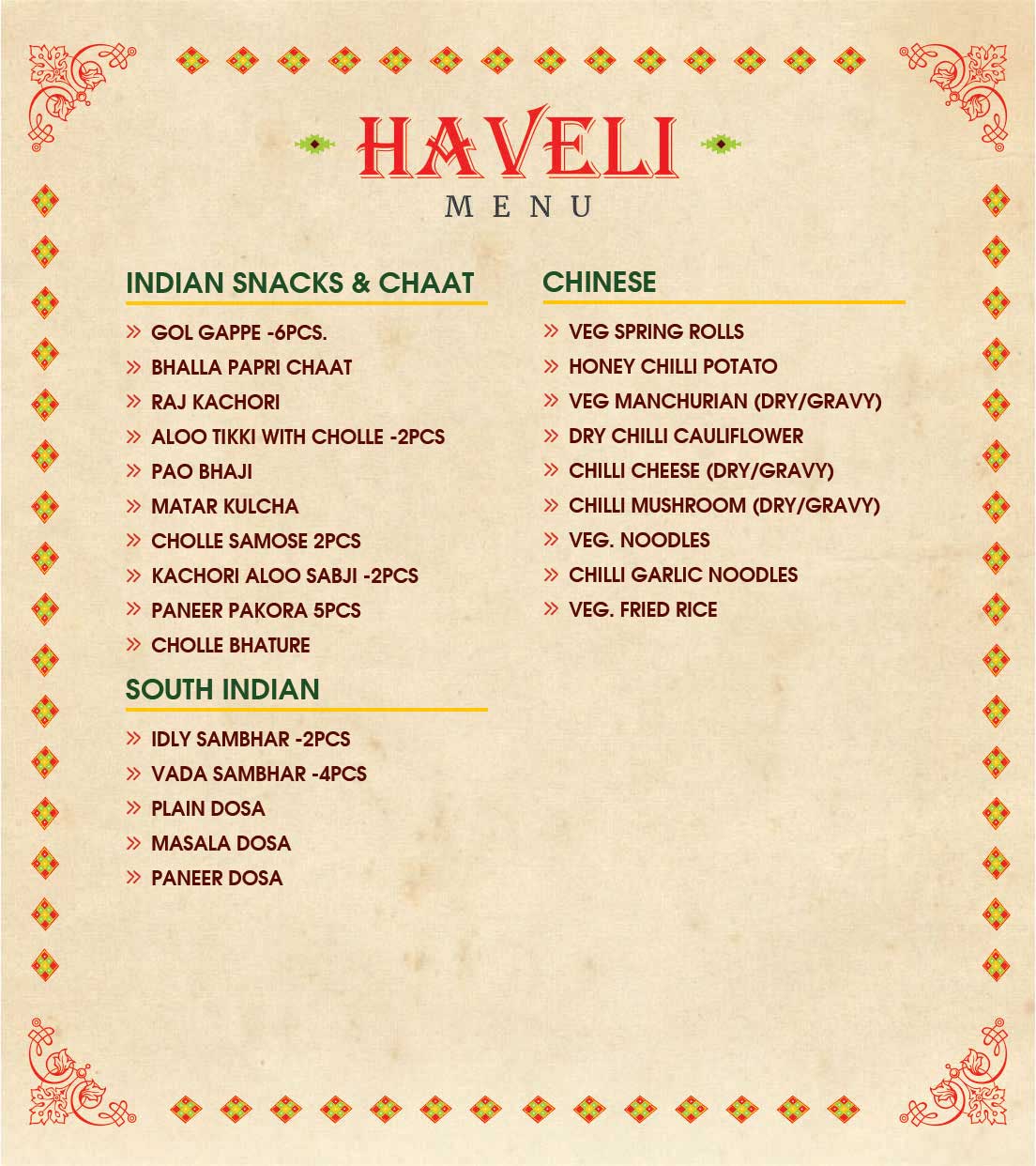 Murthal Dhaba menu